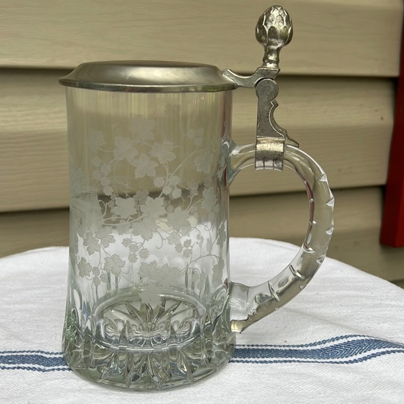 Dining Vintage Crystal Heavy Beer Stein With Pewter Lid Poshmark